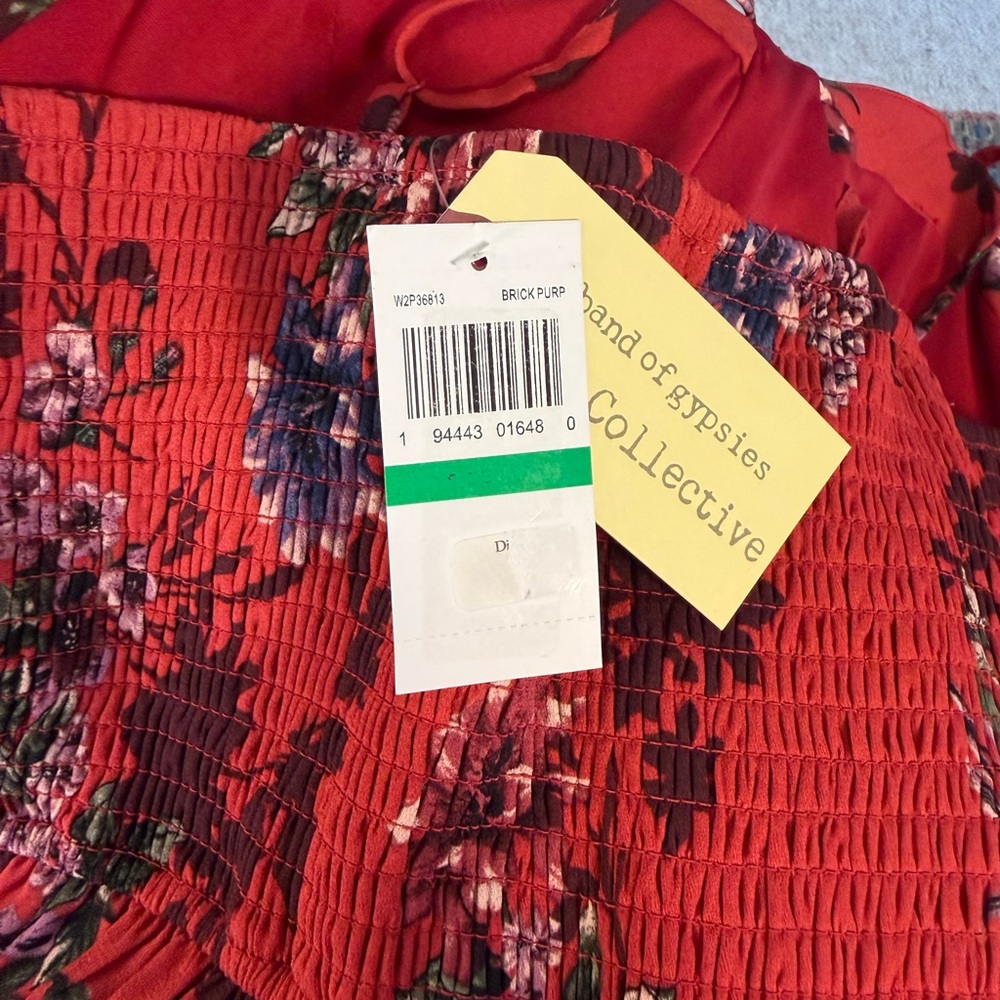 Band of Gypsies Red Floral Midi Dress Size Large Sweetheart Neck NWT - Picture 12 of 12